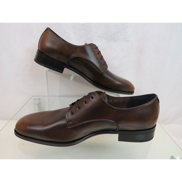 NIB FERRAGAMO DANIEL BURNISHED BROWN BROGUE LEATHER LACE UP DERBY OXFORDS 10.5 E